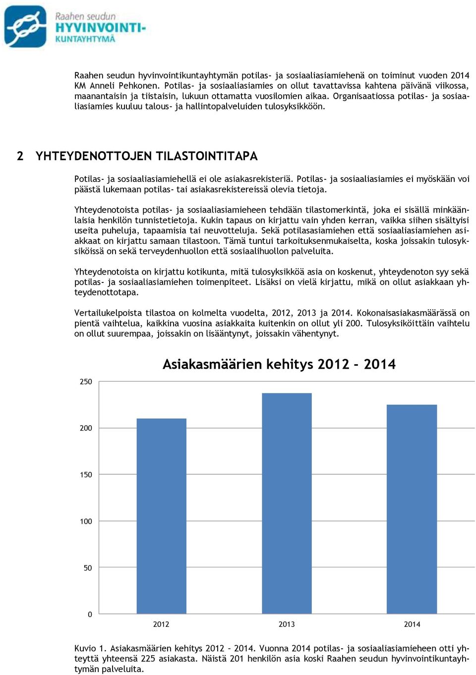 Organisaatiossa potilas- ja sosiaaliasiamies kuuluu talous- ja hallintopalveluiden tulosyksikköön. 2 YHTEYDENOTTOJEN TILASTOINTITAPA Potilas- ja sosiaaliasiamiehellä ei ole asiakasrekisteriä.