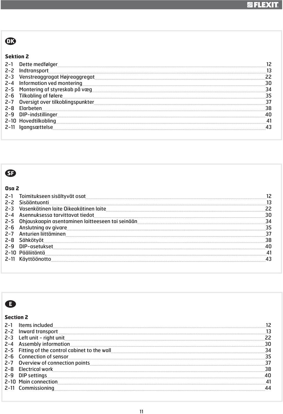 Vasenkätinen laite Oikeakätinen laite 22 2-4 Asennuksessa tarvittavat tiedot 30 2-5 Ohjauskaapin asentaminen laitteeseen tai seinään 34 2-6 Anslutning av givare 35 2-7 Anturien liittäminen 37 2-8