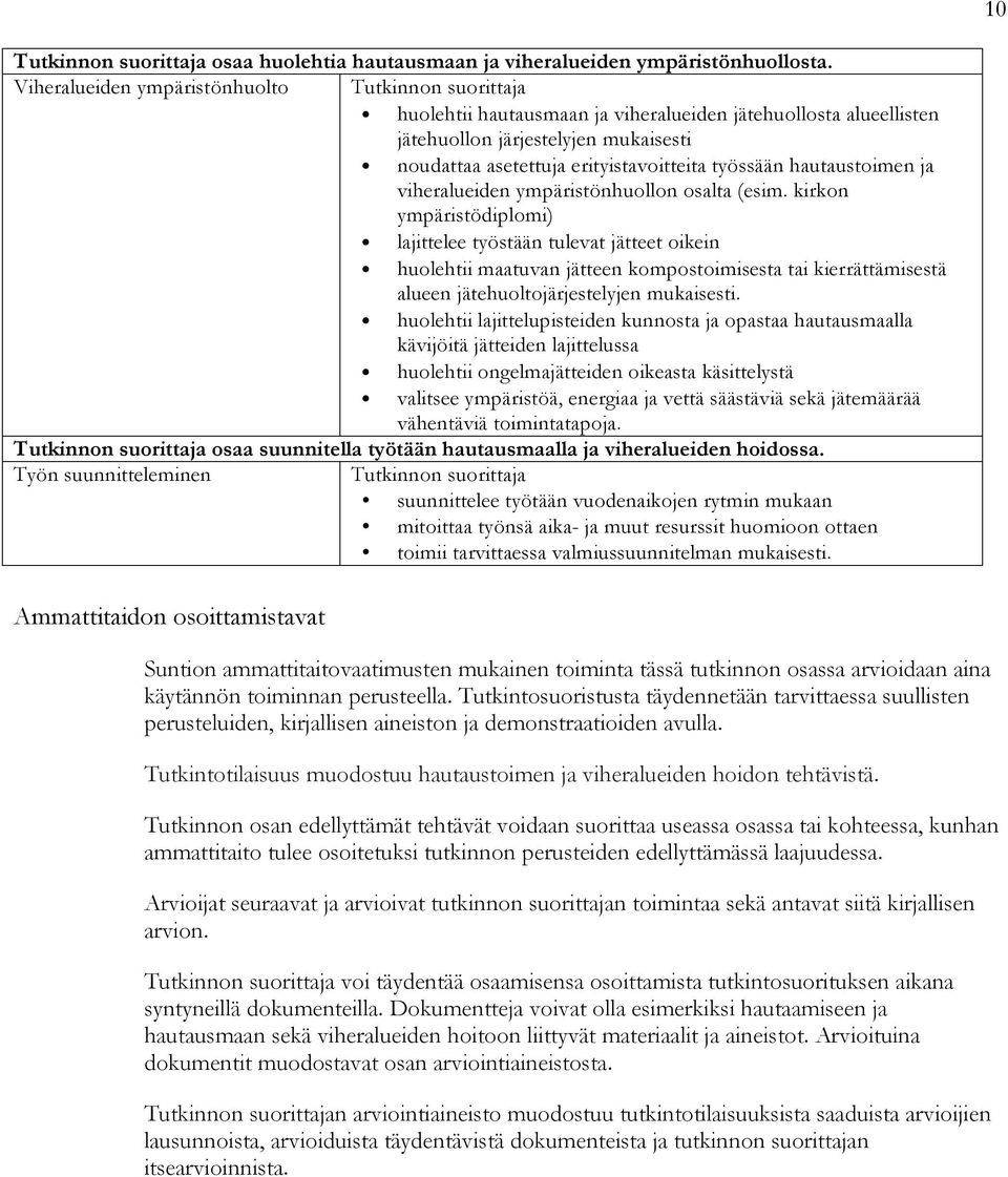 viheralueiden ympäristönhuollon osalta (esim.