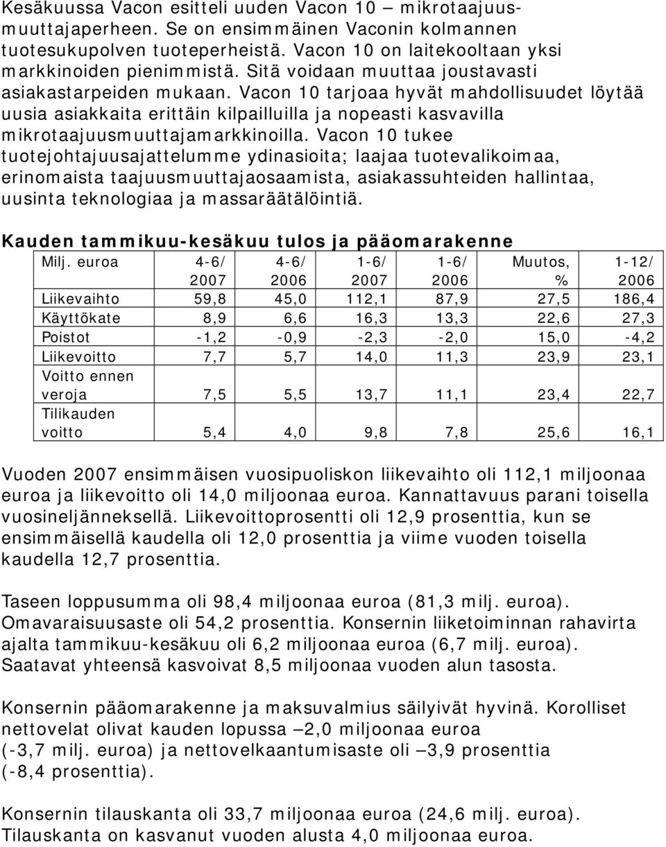 Vacon 10 tukee tuotejohtajuusajattelumme ydinasioita; laajaa tuotevalikoimaa, erinomaista taajuusmuuttajaosaamista, asiakassuhteiden hallintaa, uusinta teknologiaa ja massaräätälöintiä.