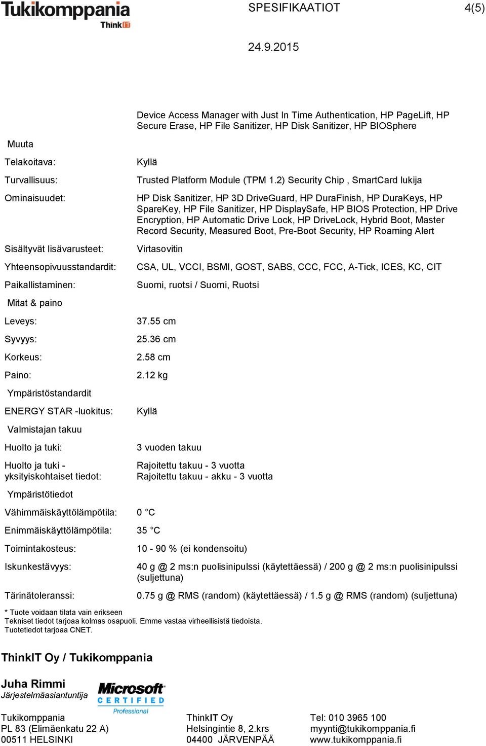 Ympäristötiedot Trusted Platform Module (TPM 1.