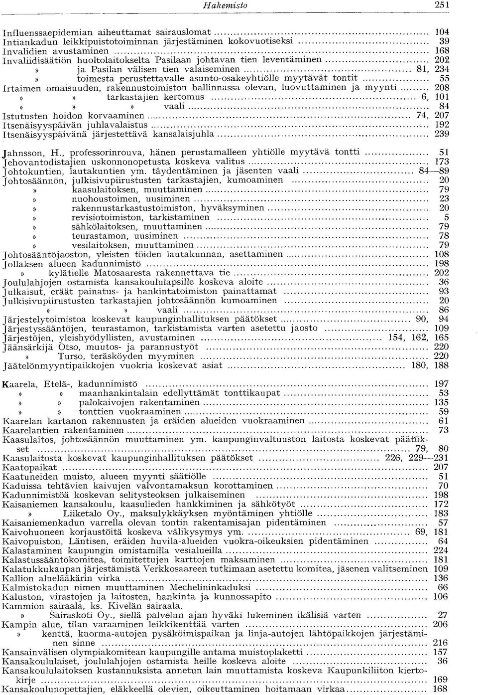 olevan, luovuttaminen ja myynti 208»» tarkastajien kertomus 6, 101»»» vaali 84 Istutusten hoidon korvaaminen 74, 207 Itsenäisyyspäivän juhlavalaistus 192 Itsenäisyyspäivänä järjestettävä