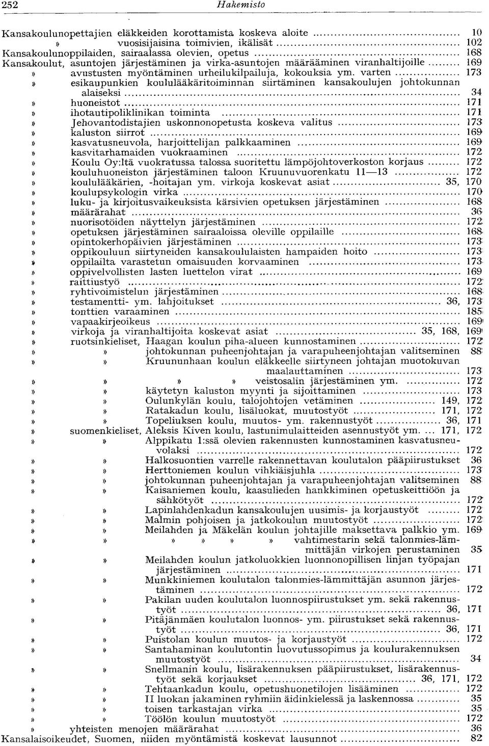 varten 173» esikaupunkien koululääkäri toiminnan siirtäminen kansakoulujen johtokunnan alaiseksi 34» huoneistot 171» ihotautipoliklinikan toiminta 171» Jehovantodistajien uskonnonopetusta koskeva
