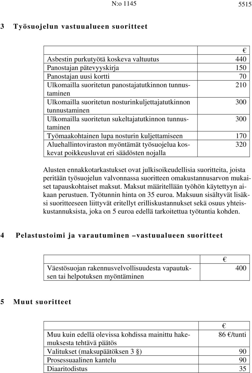 Aluehallintoviraston myöntämät työsuojelua koskevat 320 poikkeusluvat eri säädösten nojalla Alusten ennakkotarkastukset ovat julkisoikeudellisia suoritteita, joista peritään työsuojelun valvonnassa