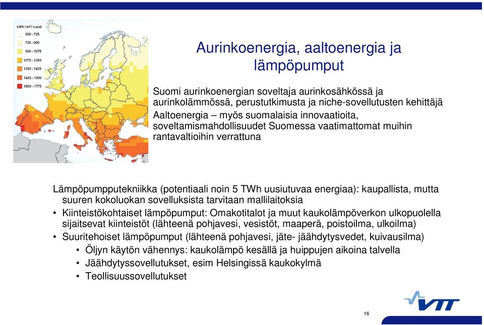 kokoluokan sovelluksista tarvitaan mallilaitoksia Kiinteistökohtaiset lämpöpumput: Omakotitalot ja muut kaukolämpöverkon ulkopuolella sijaitsevat kiinteistöt (lähteenä pohjavesi, vesistöt, maaperä,