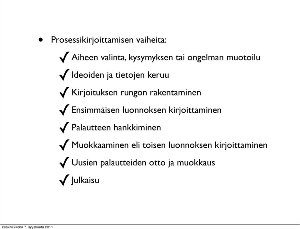 Ensimmäisen luonnoksen kirjoittaminen Palautteen hankkiminen Muokkaaminen