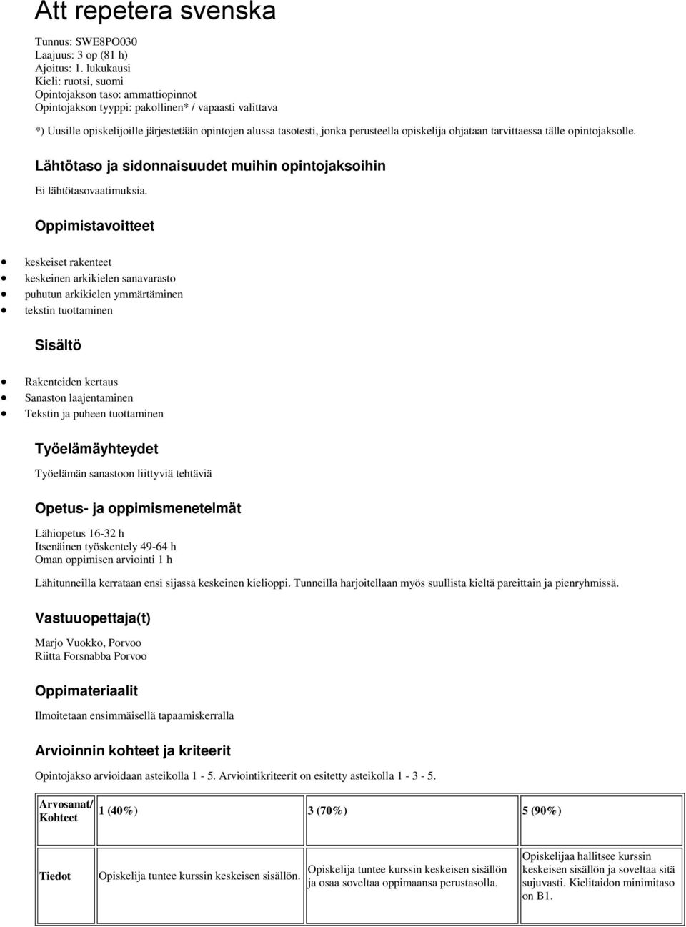 perusteella opiskelija ohjataan tarvittaessa tälle opintojaksolle. Lähtötaso ja sidonnaisuudet muihin opintojaksoihin Ei lähtötasovaatimuksia.