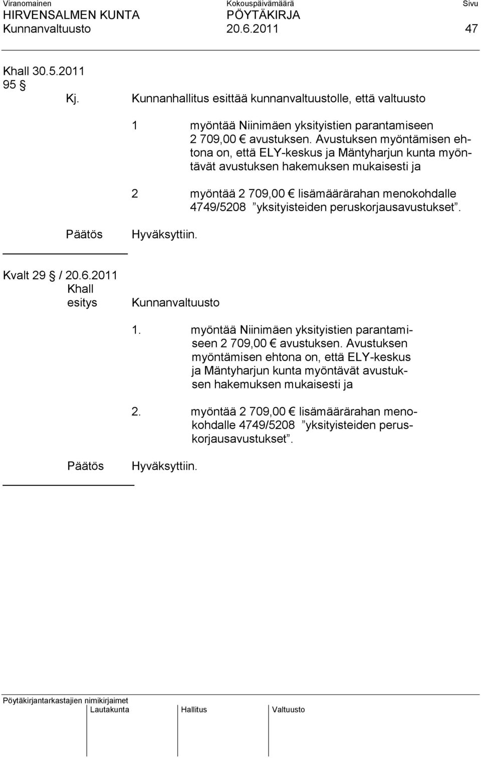 Avustuksen myöntämisen ehtona on, että ELY-keskus ja Mäntyharjun kunta myöntävät avustuksen hakemuksen mukaisesti ja 2 myöntää 2 709,00 lisämäärärahan menokohdalle 4749/5208 yksityisteiden