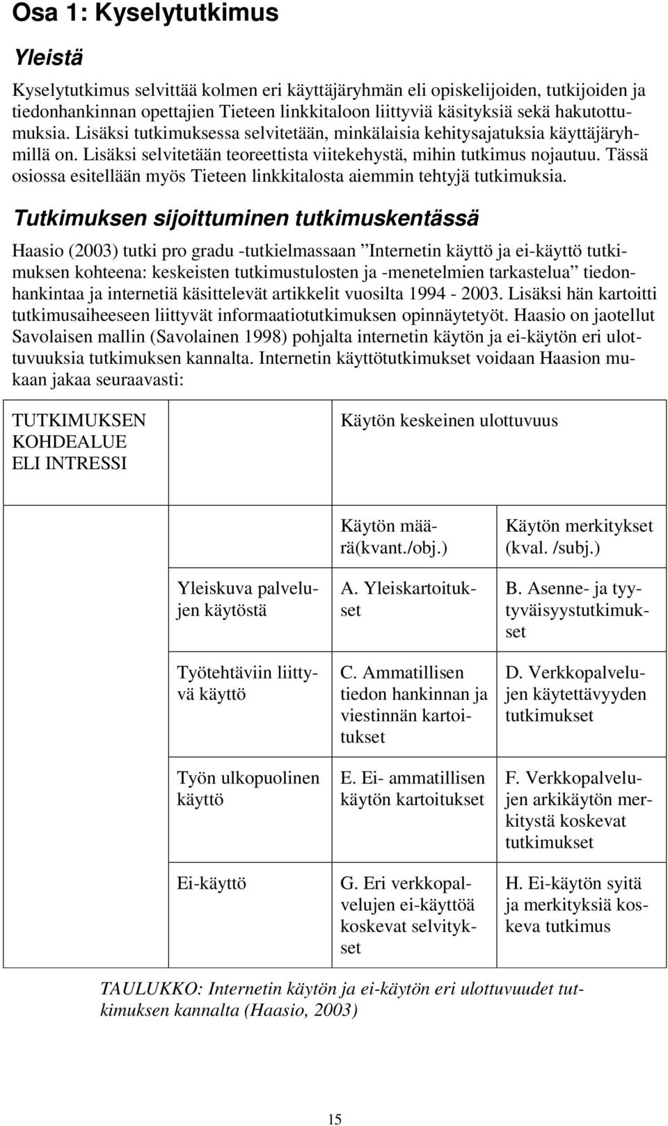 Tässä osiossa esitellään myös Tieteen linkkitalosta aiemmin tehtyjä tutkimuksia.