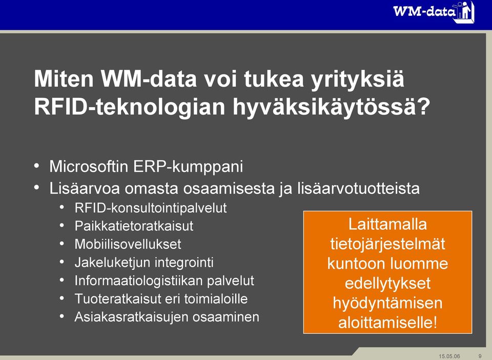 Paikkatietoratkaisut Mobiilisovellukset Jakeluketjun integrointi Informaatiologistiikan palvelut