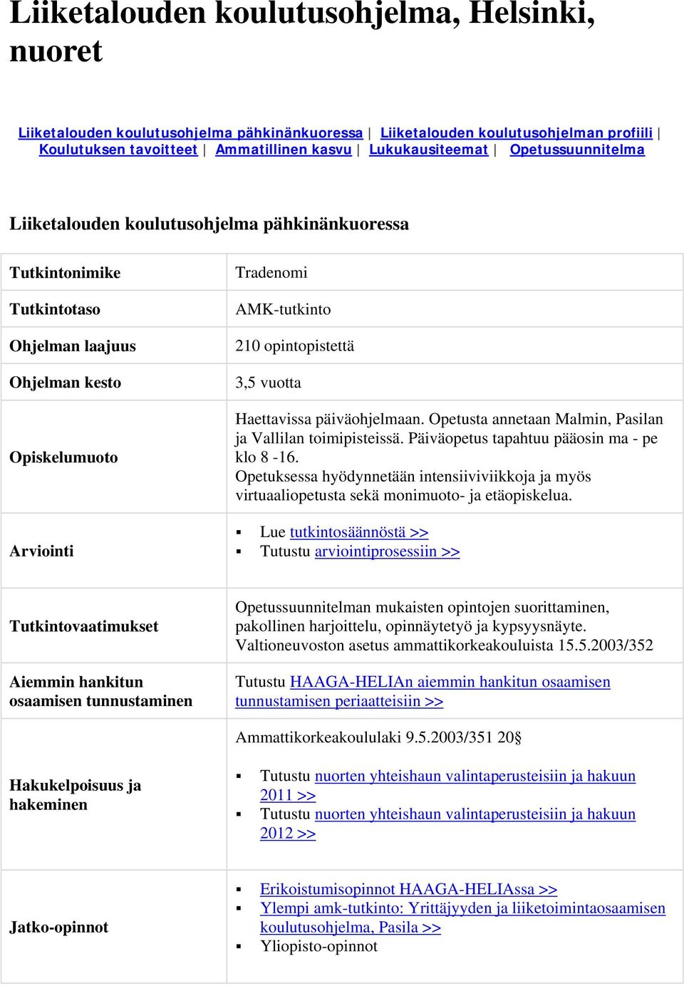 vuotta Haettavissa päiväohjelmaan. Opetusta annetaan Malmin, Pasilan ja Vallilan toimipisteissä. Päiväopetus tapahtuu pääosin ma - pe klo 8-16.