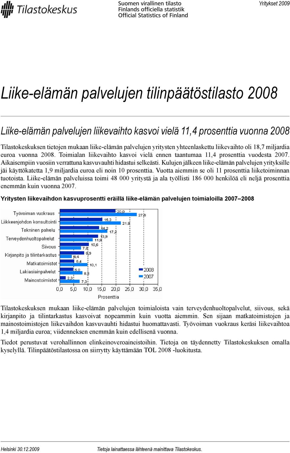 Aikaisempiin vuosiin verrattuna kasvuvauhti hidastui selkeästi. Kulujen jälkeen liike-elämän palvelujen yrityksille jäi käyttökatetta 1,9 miljardia euroa eli noin 10 prosenttia.