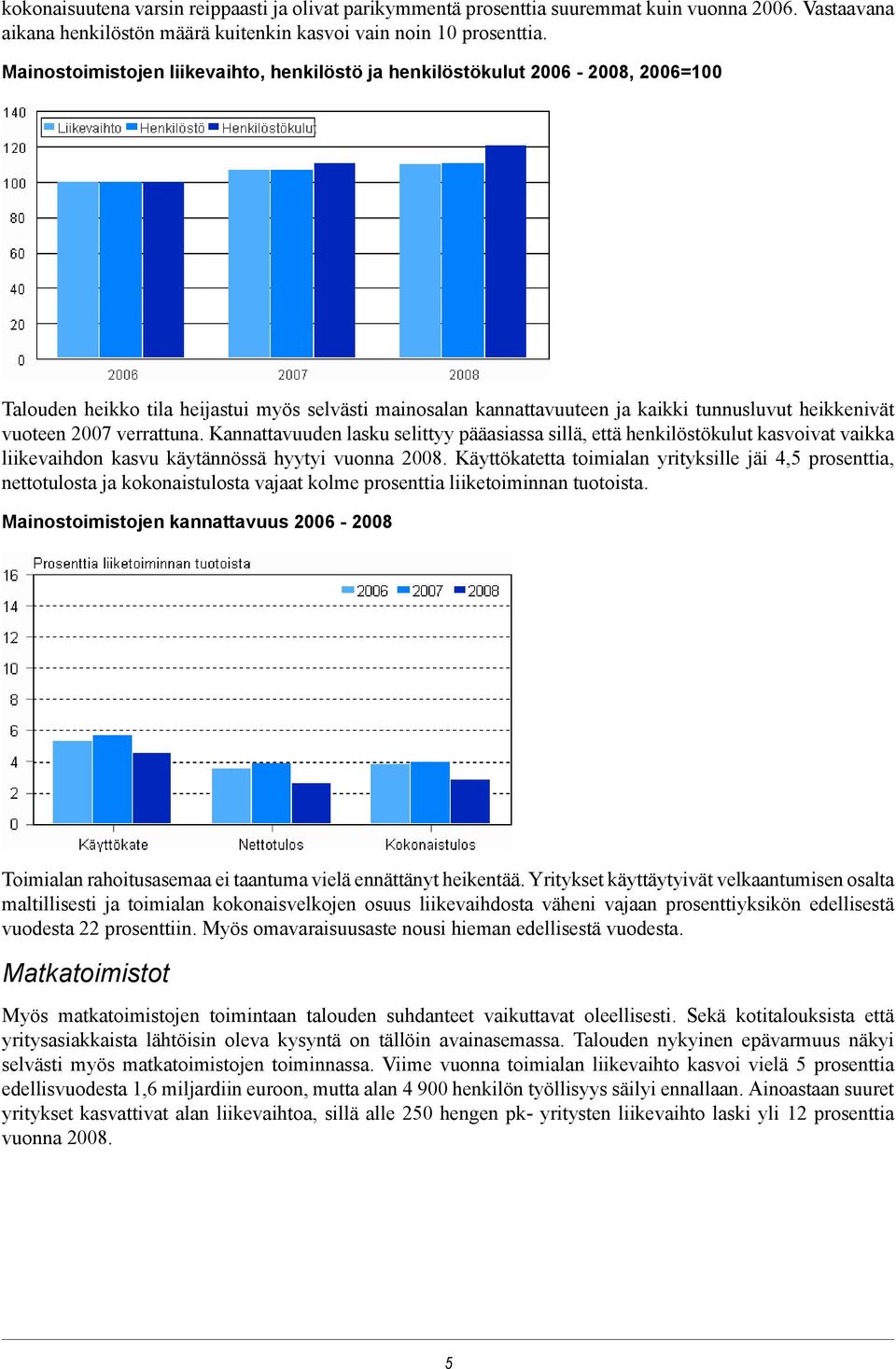 verrattuna. Kannattavuuden lasku selittyy pääasiassa sillä, että henkilöstökulut kasvoivat vaikka liikevaihdon kasvu käytännössä hyytyi vuonna 2008.