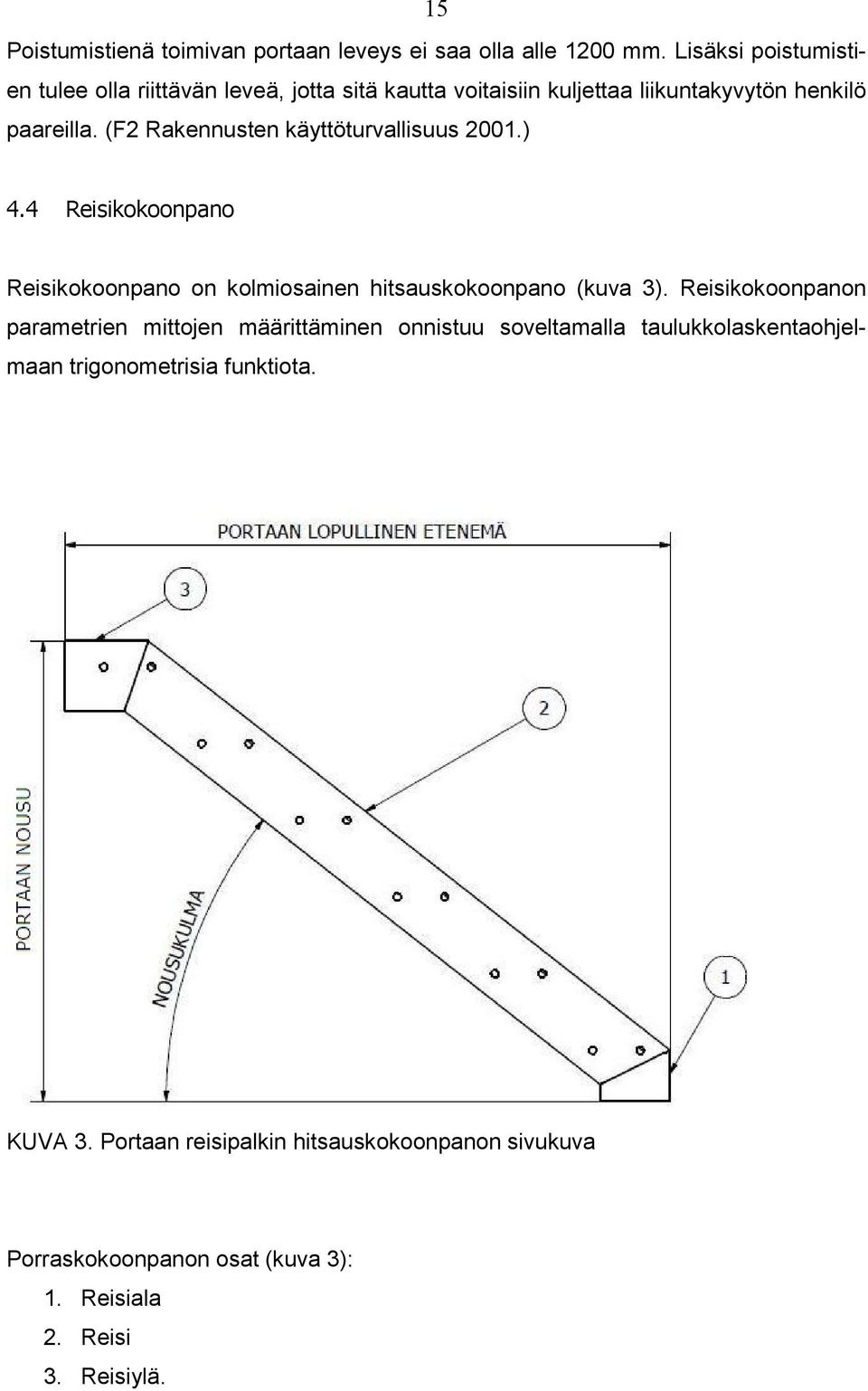 (F2 Rakennusten käyttöturvallisuus 2001.) 4.4 Reisikokoonpano Reisikokoonpano on kolmiosainen hitsauskokoonpano (kuva 3).