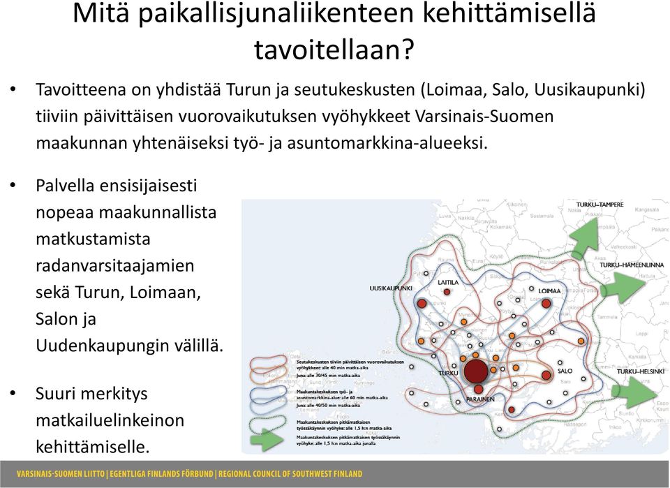 vuorovaikutuksen vyöhykkeet Varsinais Suomen maakunnan yhtenäiseksi työ ja asuntomarkkina alueeksi.