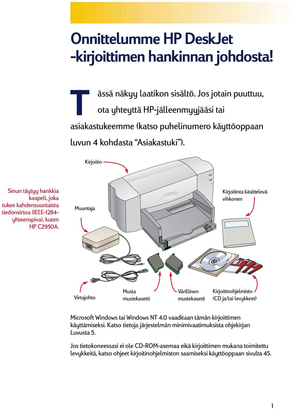 Kirjoitin Sinun täytyy hankkia kaapeli, joka tukee kahdensuuntaista tiedonsirtoa (IEEE-1284- yhteenspiva), kuten HP C2950A.