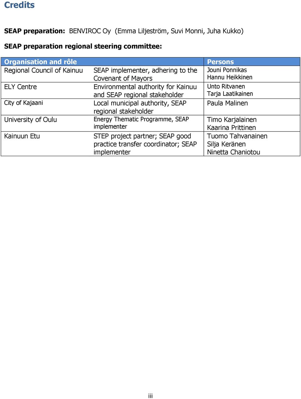 Local municipal authority, SEAP regional stakeholder Energy Thematic Programme, SEAP implementer STEP project partner; SEAP good practice transfer coordinator; SEAP