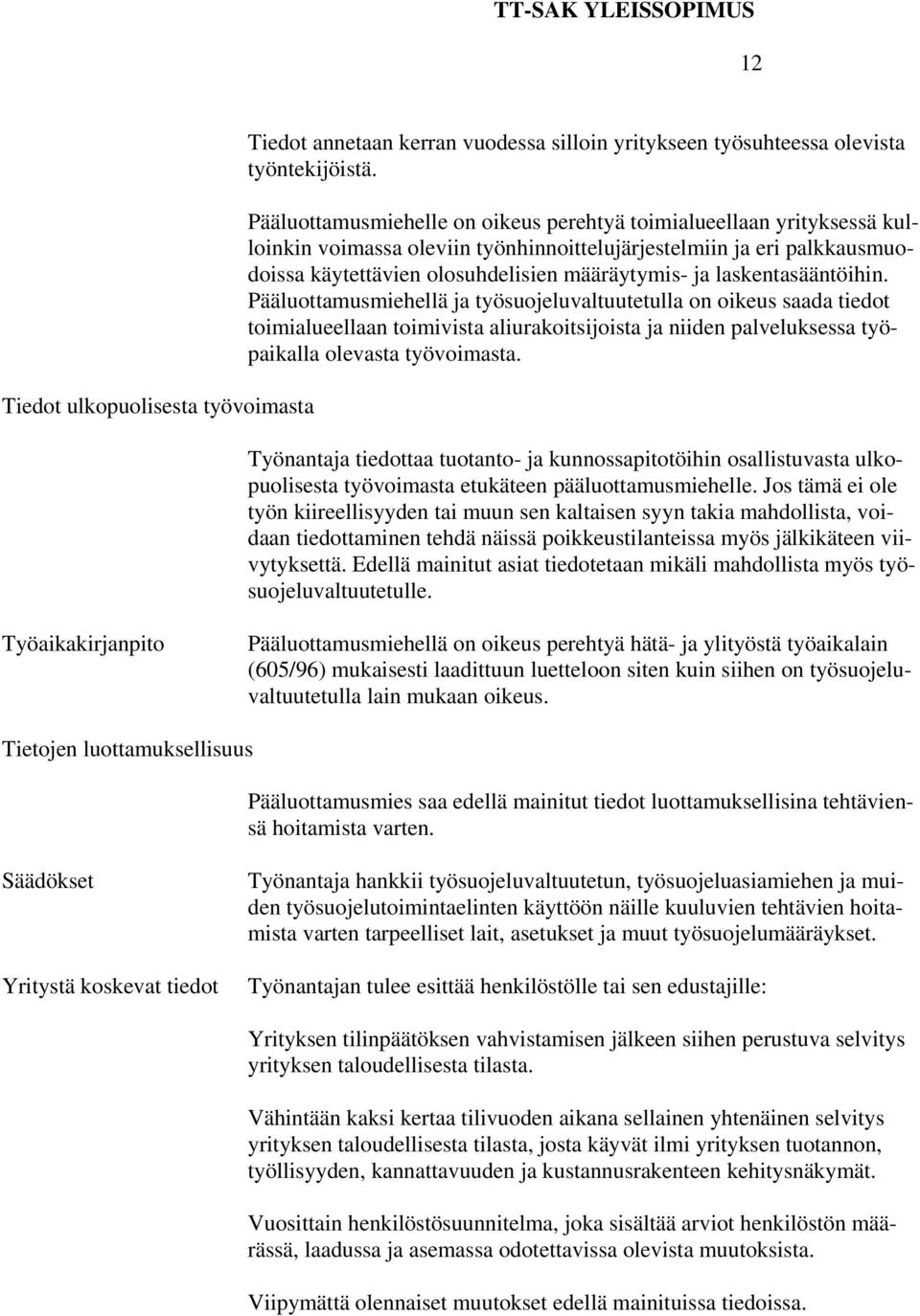 laskentasääntöihin. Pääluottamusmiehellä ja työsuojeluvaltuutetulla on oikeus saada tiedot toimialueellaan toimivista aliurakoitsijoista ja niiden palveluksessa työpaikalla olevasta työvoimasta.