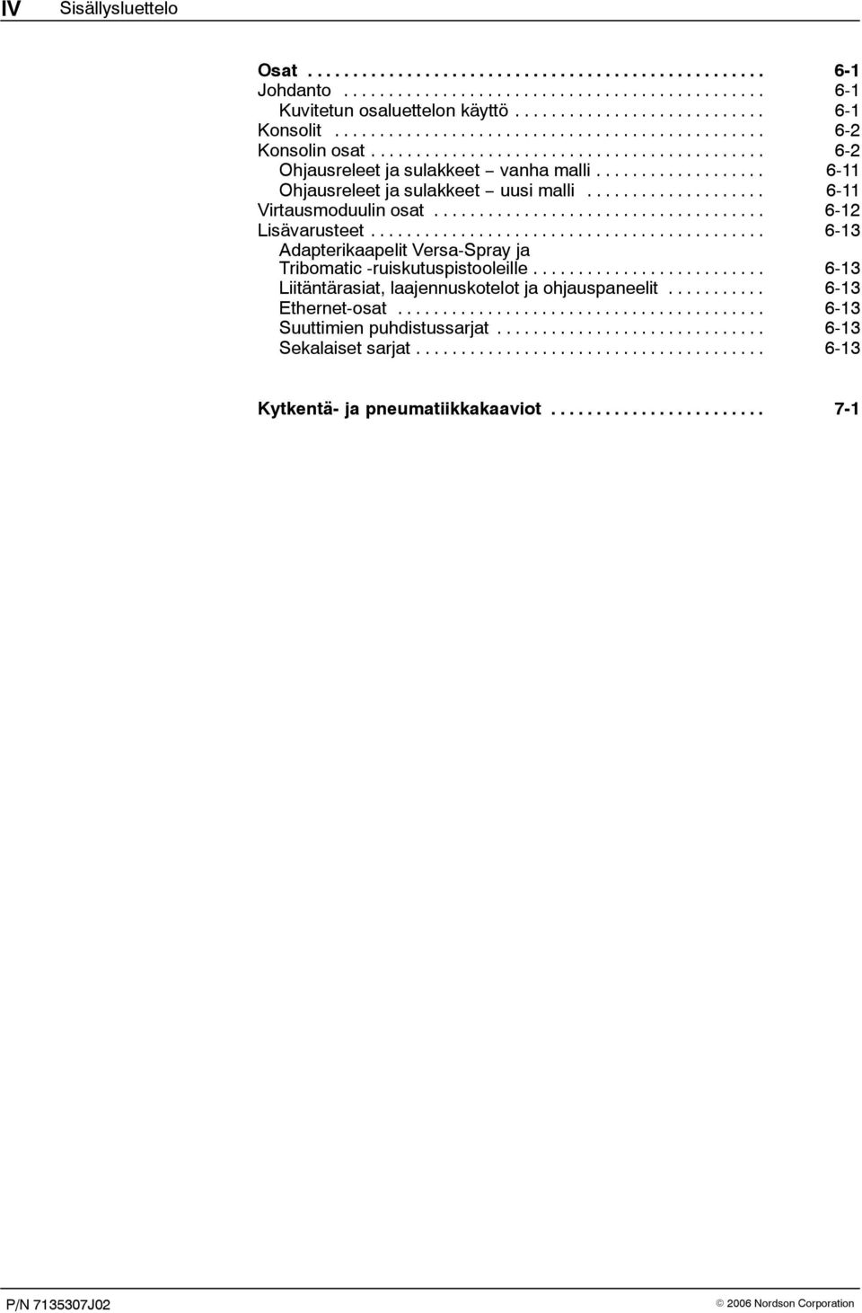 ................... 6-11 Virtausmoduulin osat..................................... 6-12 Lisävarusteet............................................ 6-13 Adapterikaapelit Versa-Spray ja Tribomatic -ruiskutuspistooleille.