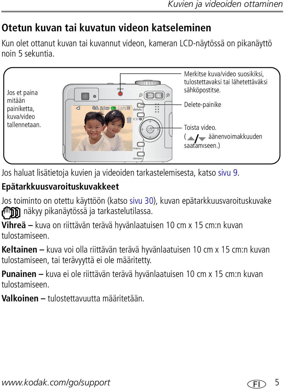 ) Jos haluat lisätietoja kuvien ja videoiden tarkastelemisesta, katso sivu 9.