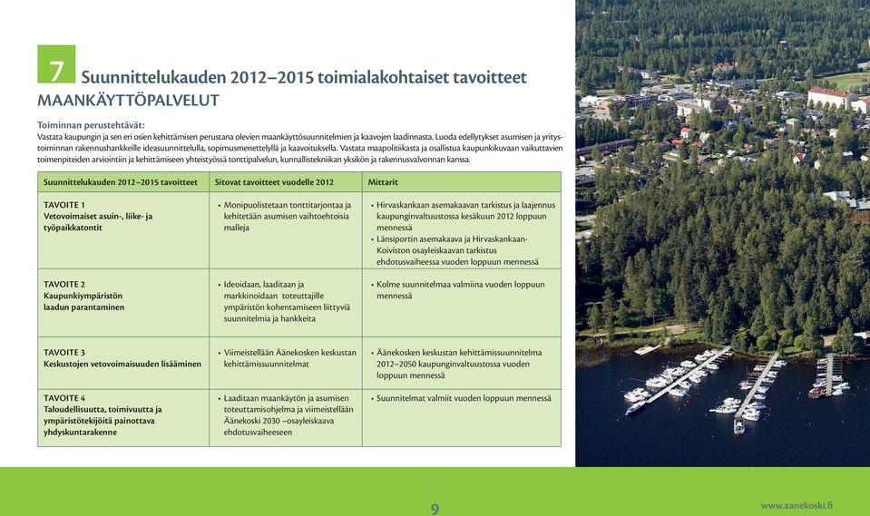 arviointiin ja kehittämiseen yhteistyössä tonttipalvelun, kunnallistekniikan yksikön ja rakennusvalvonnan kanssa Suunnittelukauden 2012 2015 tavoitteet Sitovat tavoitteet vuodelle 2012 Mittarit