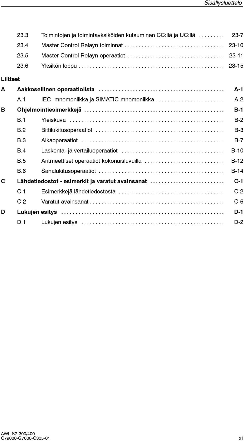 .. B-2 B.2 Bittilukitusoperaatiot... B-3 B.3 Aikaoperaatiot... B-7 B.4 Laskenta- ja vertailuoperaatiot... B-1 B.5 Aritmeettiset operaatiot kokonaisluvuilla... B-12 B.