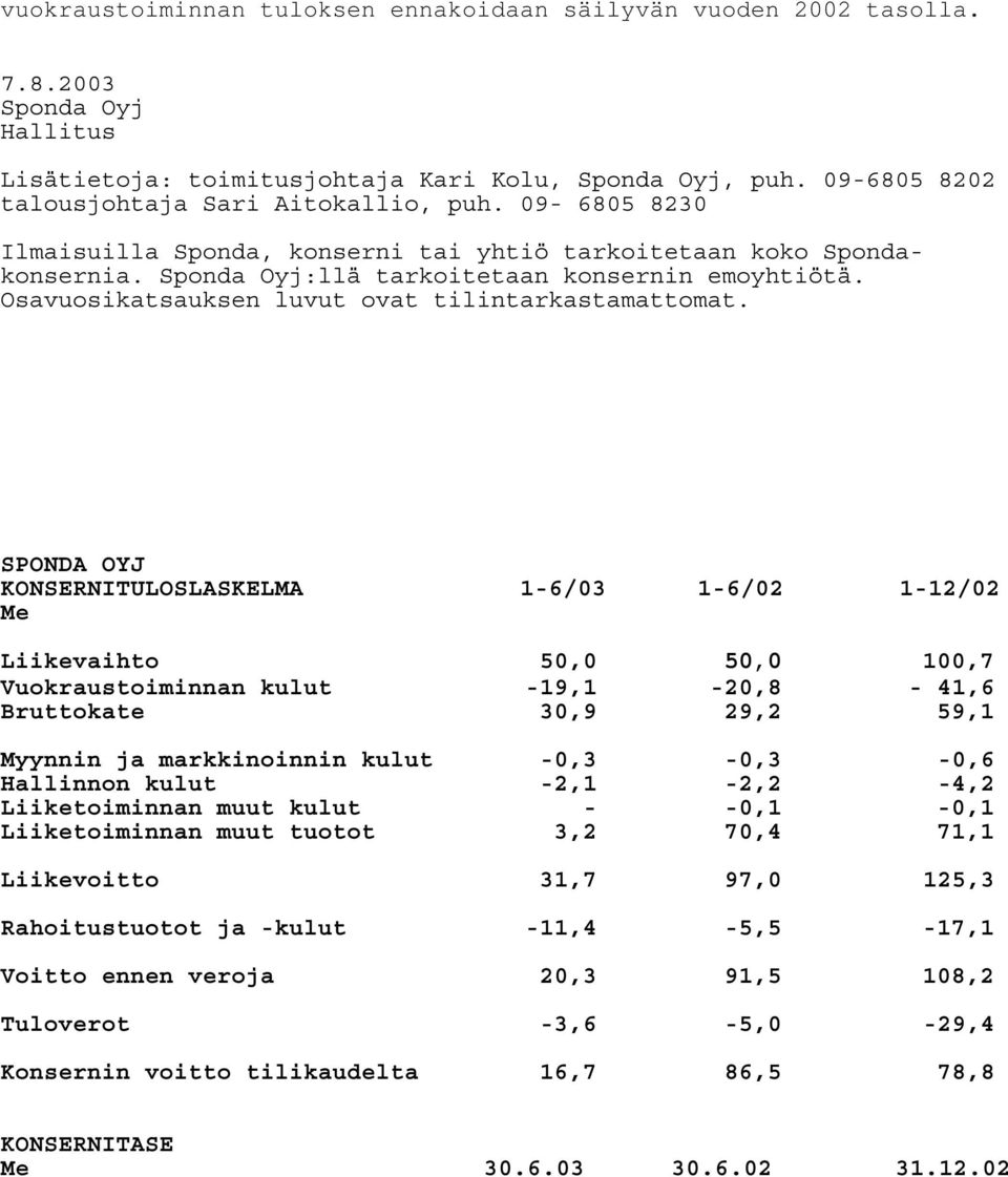 Osavuosikatsauksen luvut ovat tilintarkastamattomat.