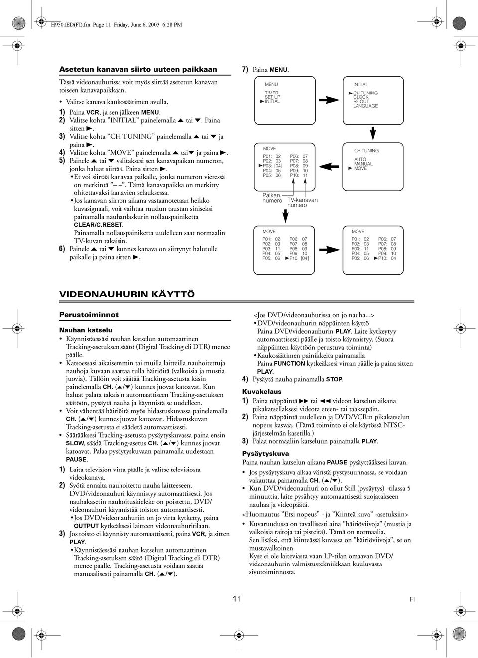 4) Valitse kohta MOVE painelemalla o tai p ja paina B. 5) Painele o tai p valitaksesi sen kanavapaikan numeron, jonka haluat siirtää. Paina sitten B.