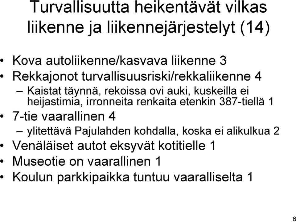 irronneita renkaita etenkin 387-tiellä 1 7-tie vaarallinen 4 ylitettävä Pajulahden kohdalla, koska ei