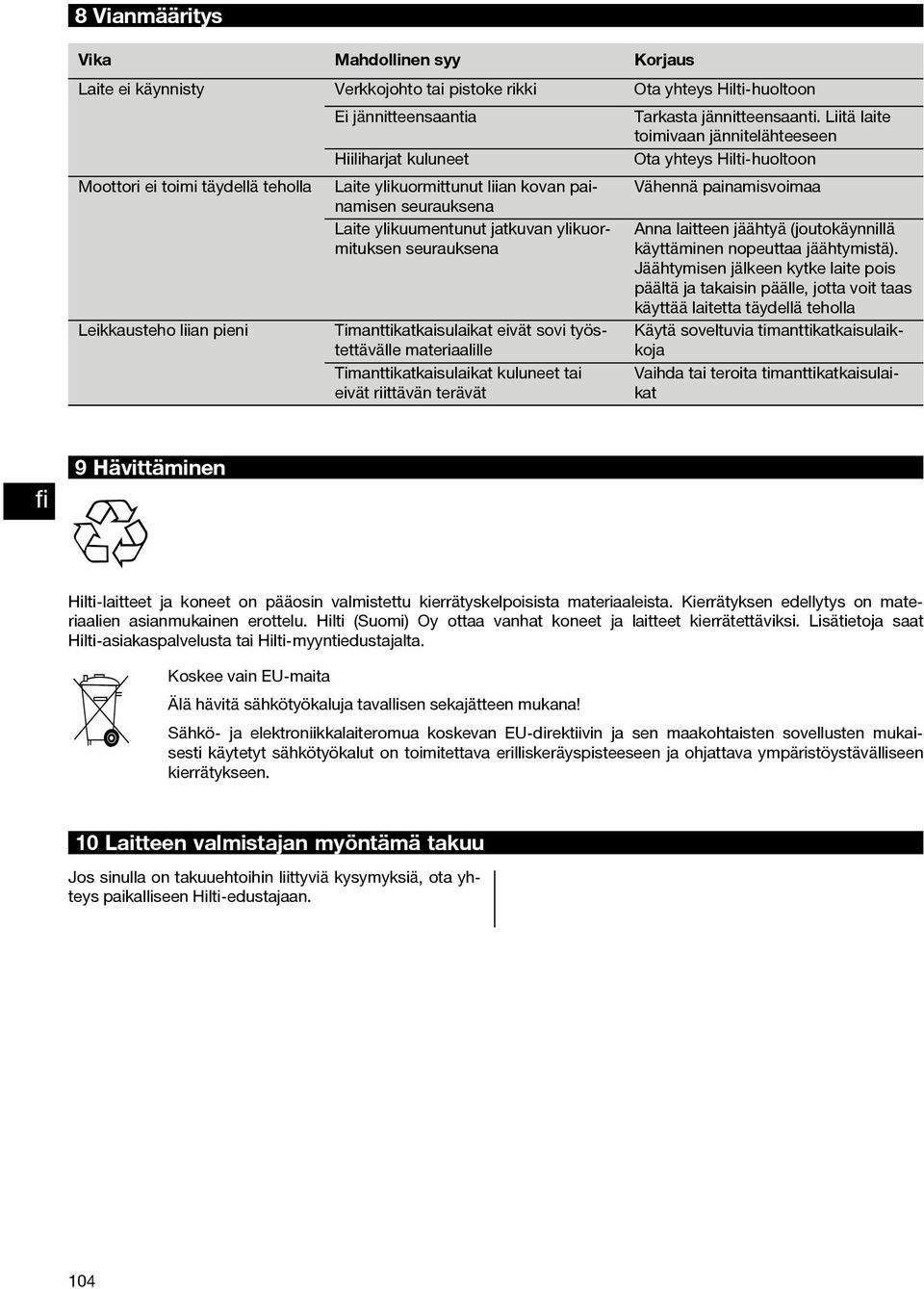 seurauksena Laite ylikuumentunut jatkuvan ylikuormituksen seurauksena Anna laitteen jäähtyä (joutokäynnillä käyttäminen nopeuttaa jäähtymistä).