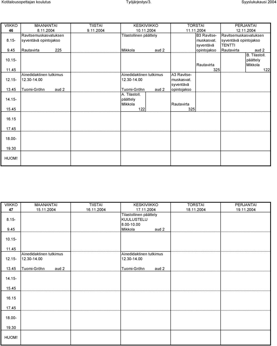 tutkimus A3 Ravitse- 12.30-14.00 12.30-14.00 muskasvat. syventävä 13.45 Tuomi-Gröhn aud 2 Tuomi-Gröhn aud 2 opintojakso A. Tilastoll. 14.