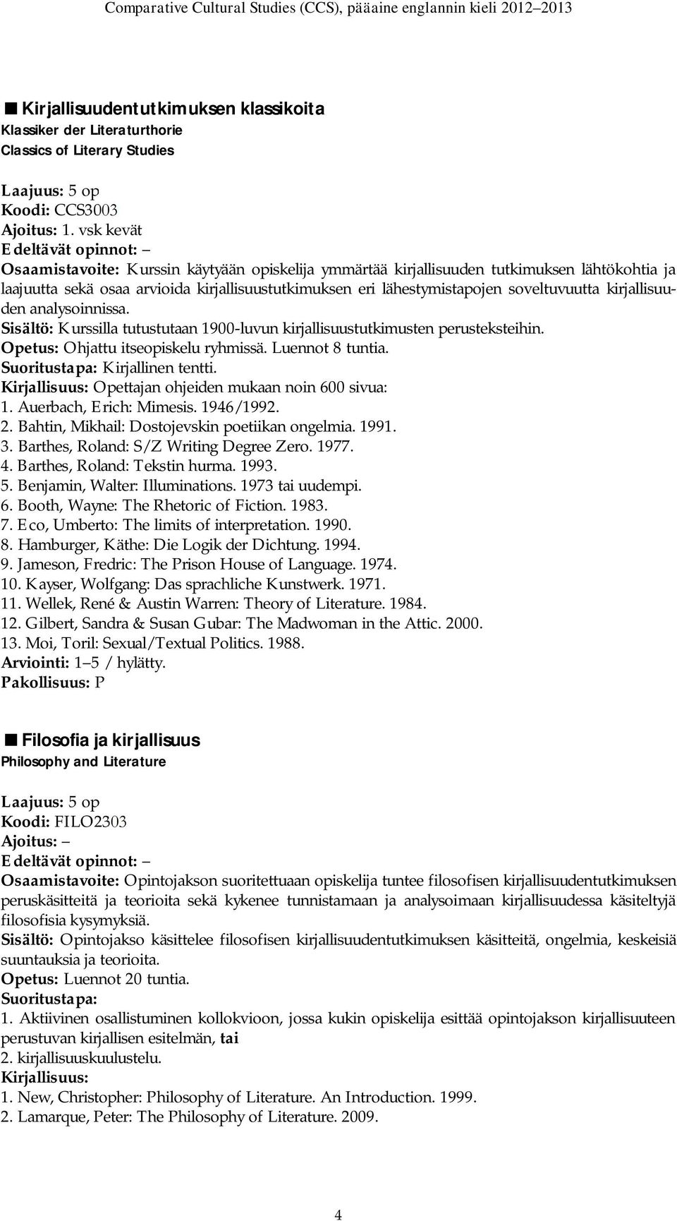 kirjallisuuden analysoinnissa. Sisältö: Kurssilla tutustutaan 1900-luvun kirjallisuustutkimusten perusteksteihin. Opetus: Ohjattu itseopiskelu ryhmissä. Luennot 8 tuntia.