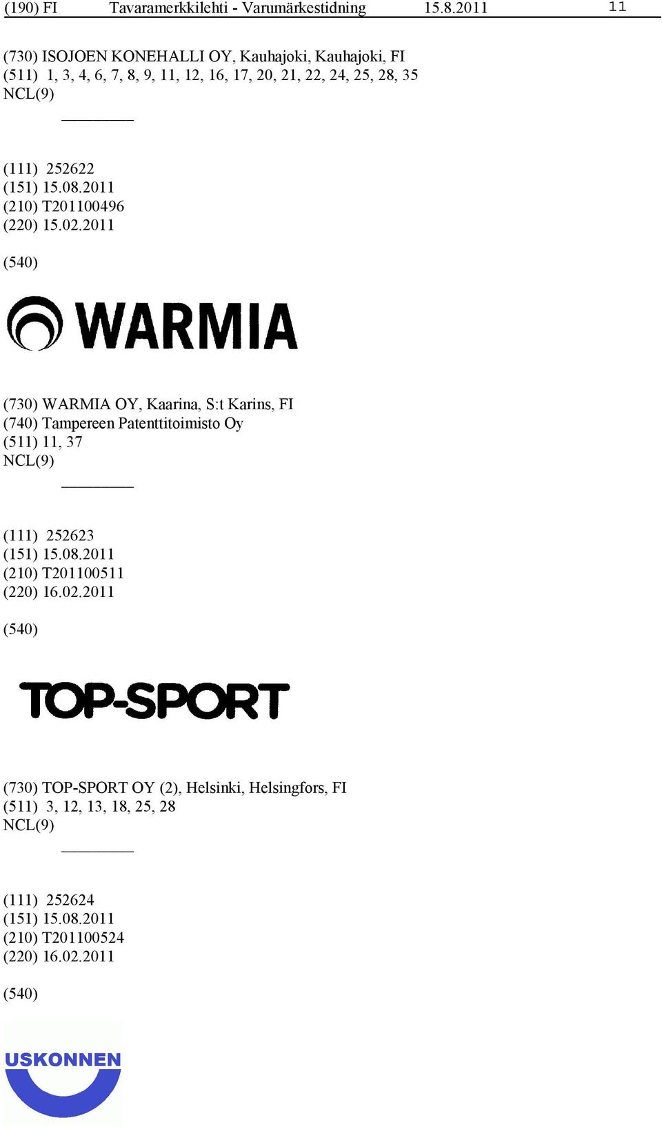 25, 28, 35 (111) 252622 (210) T201100496 (220) 15.02.