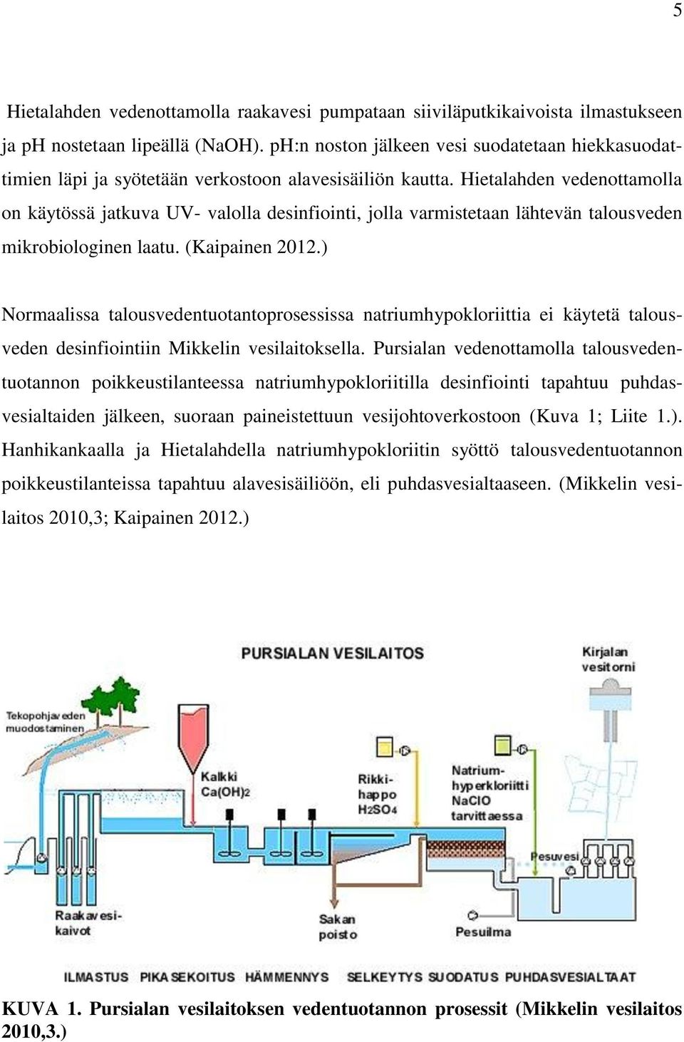 Hietalahden vedenottamolla on käytössä jatkuva UV- valolla desinfiointi, jolla varmistetaan lähtevän talousveden mikrobiologinen laatu. (Kaipainen 2012.