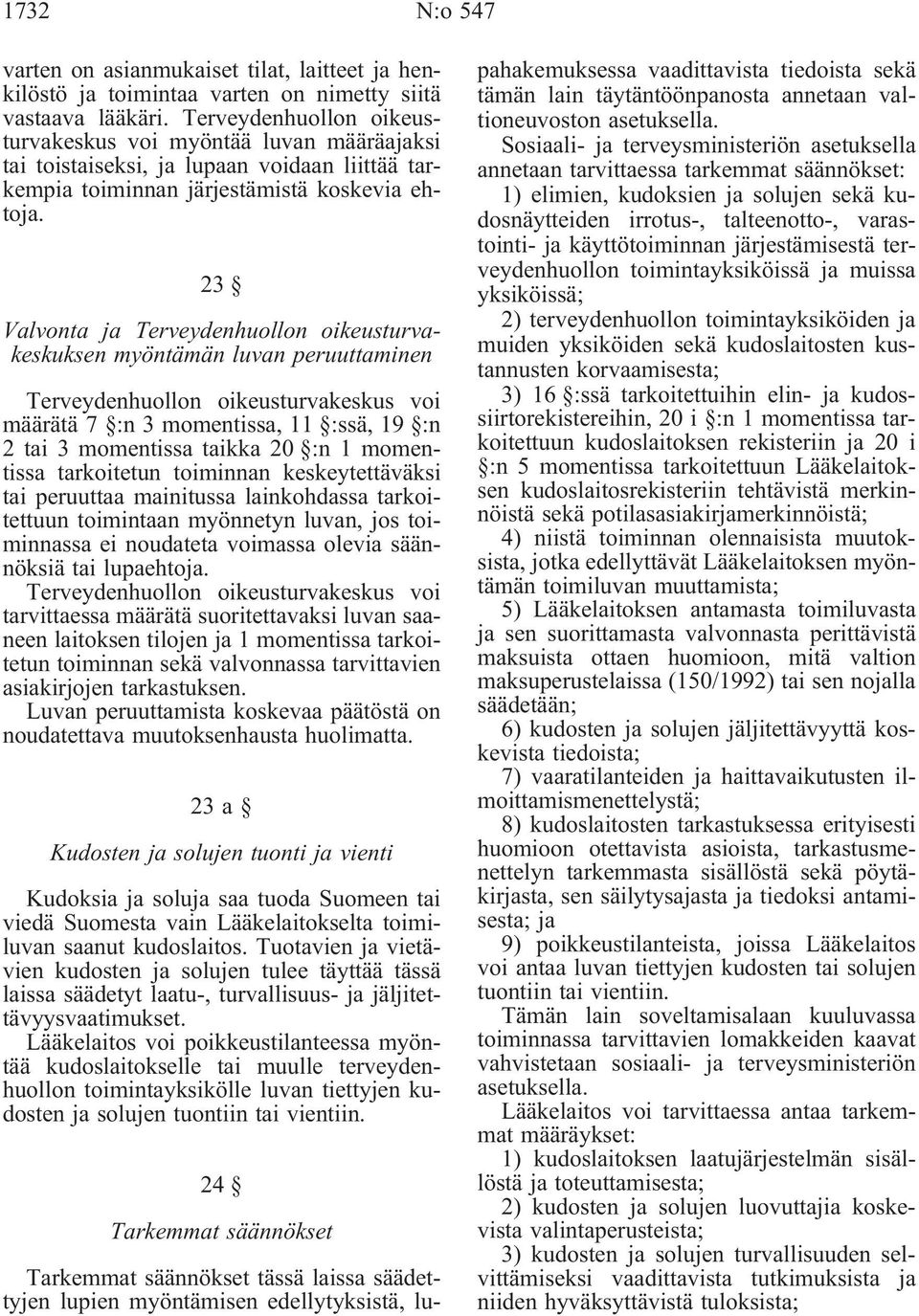 23 Valvonta ja Terveydenhuollon oikeusturvakeskuksen myöntämän luvan peruuttaminen Terveydenhuollon oikeusturvakeskus voi määrätä 7 :n 3 momentissa, 11 :ssä, 19 :n 2 tai 3 momentissa taikka 20 :n 1