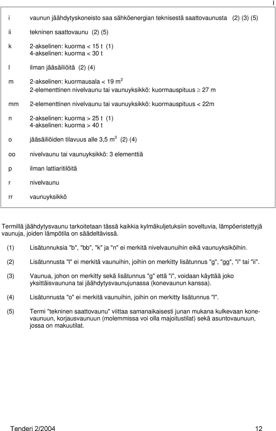 25 t (1) 4-akselinen: kuorma > 40 t o jääsäiliöiden tilavuus alle 3,5 m 3 (2) (4) oo p r rr nivelvaunu tai vaunuyksikkö: 3 elementtiä ilman lattiaritilöitä nivelvaunu vaunuyksikkö Termillä