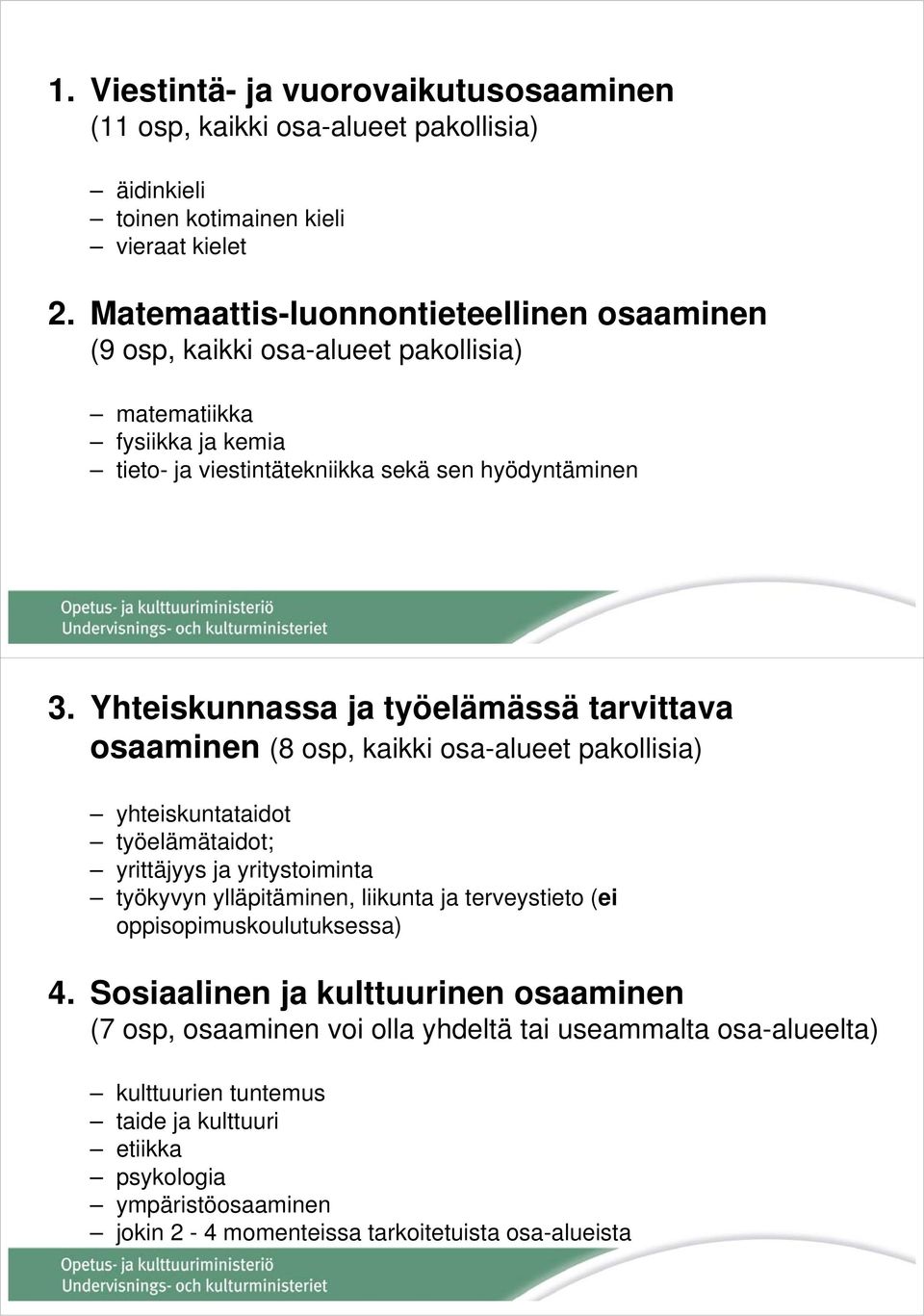 Yhteiskunnassa ja työelämässä tarvittava osaaminen (8 osp, kaikki osa-alueet pakollisia) yhteiskuntataidot työelämätaidot; yrittäjyys ja yritystoiminta työkyvyn ylläpitäminen, liikunta ja