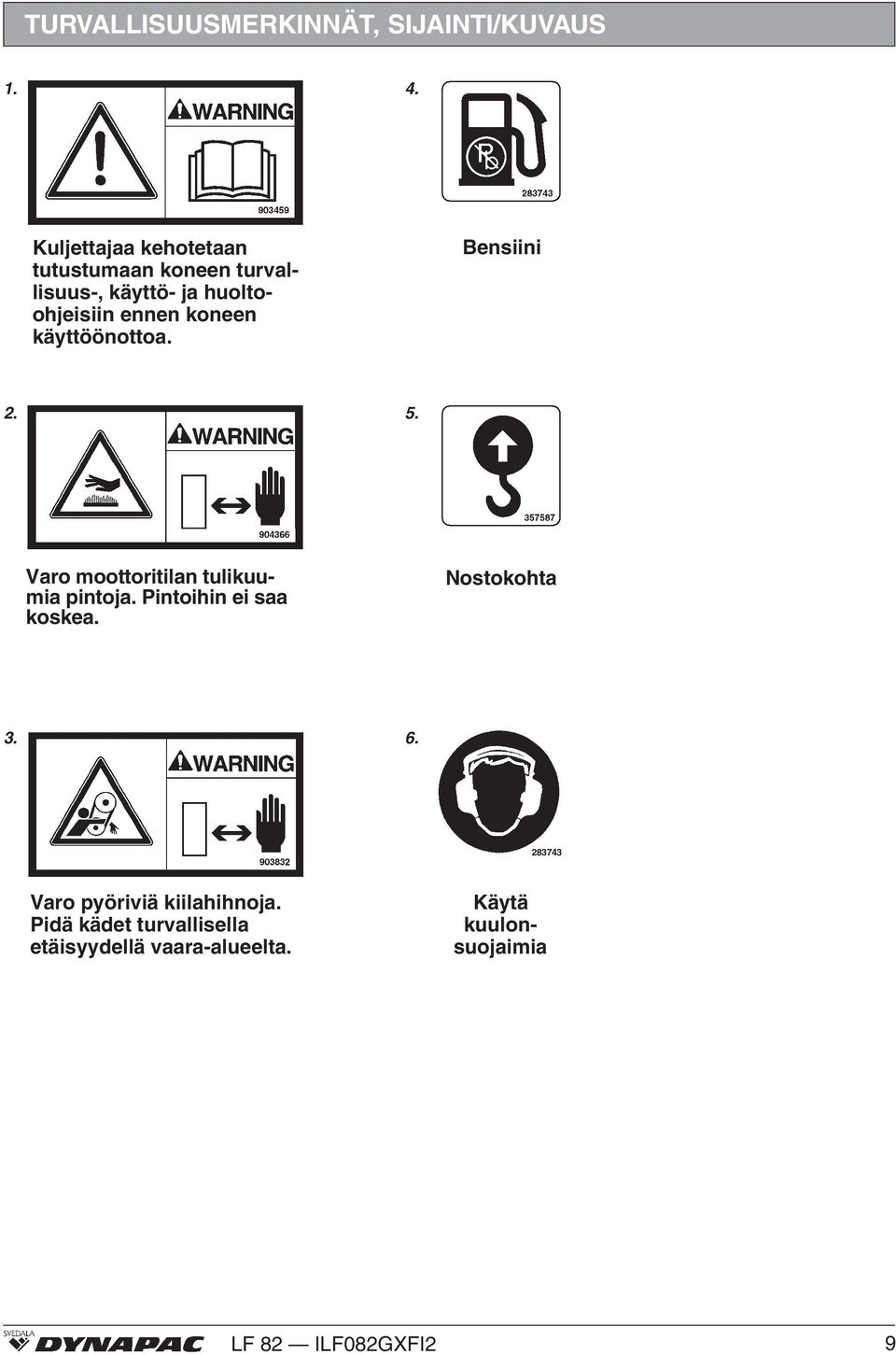 koneen käyttöönottoa. Bensiini 2. 5. Varo moottoritilan tulikuumia pintoja.