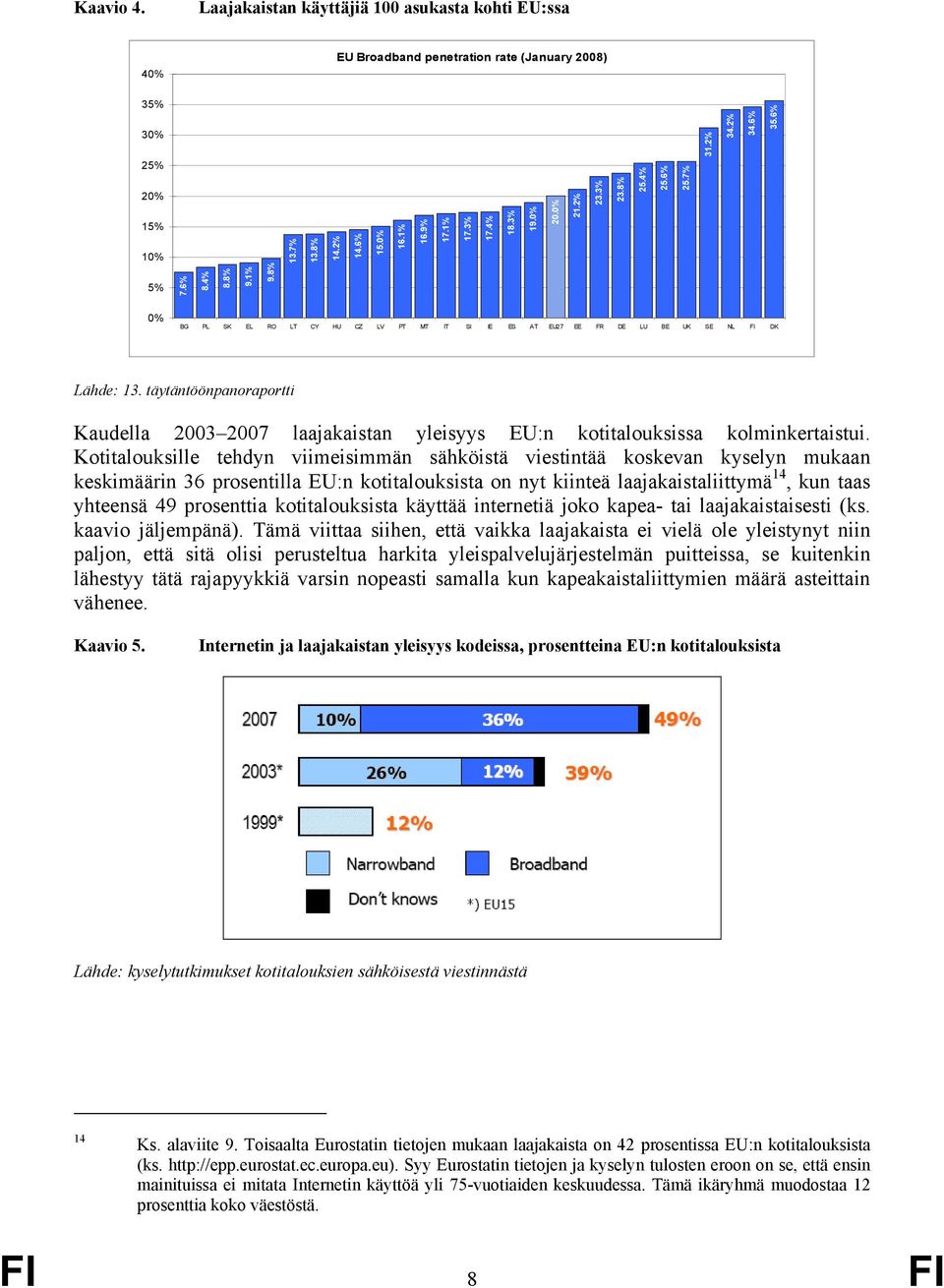 täytäntöönpanoraportti Kaudella 2003 2007 laajakaistan yleisyys EU:n kotitalouksissa kolminkertaistui.