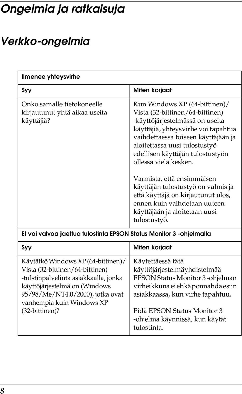 tulostustyö edellisen käyttäjän tulostustyön ollessa vielä kesken.