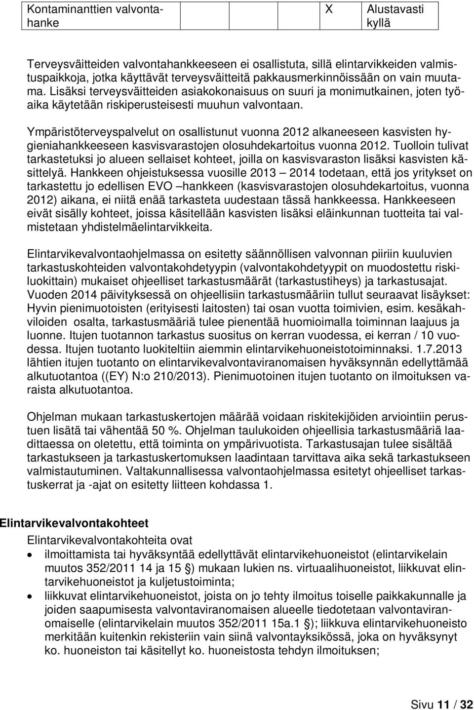 Ympäristöterveyspalvelut on osallistunut vuonna 2012 alkaneeseen kasvisten hygieniahankkeeseen kasvisvarastojen olosuhdekartoitus vuonna 2012.