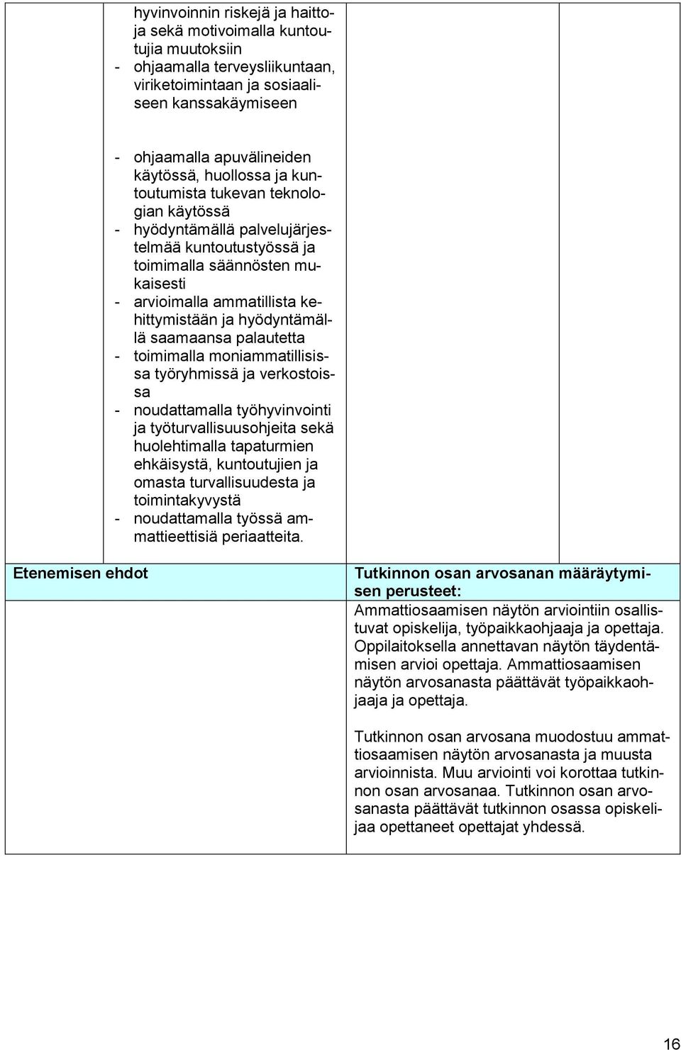 hyödyntämällä saamaansa palautetta - toimimalla moniammatillisissa työryhmissä ja verkostoissa - noudattamalla työhyvinvointi ja työturvallisuusohjeita sekä huolehtimalla tapaturmien ehkäisystä,