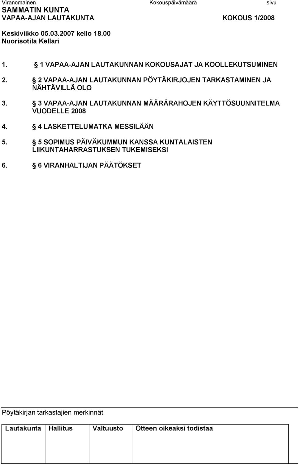 2 VAPAA AJAN LAUTAKUNNAN PÖYTÄKIRJOJEN TARKASTAMINEN JA NÄHTÄVILLÄ OLO 3.