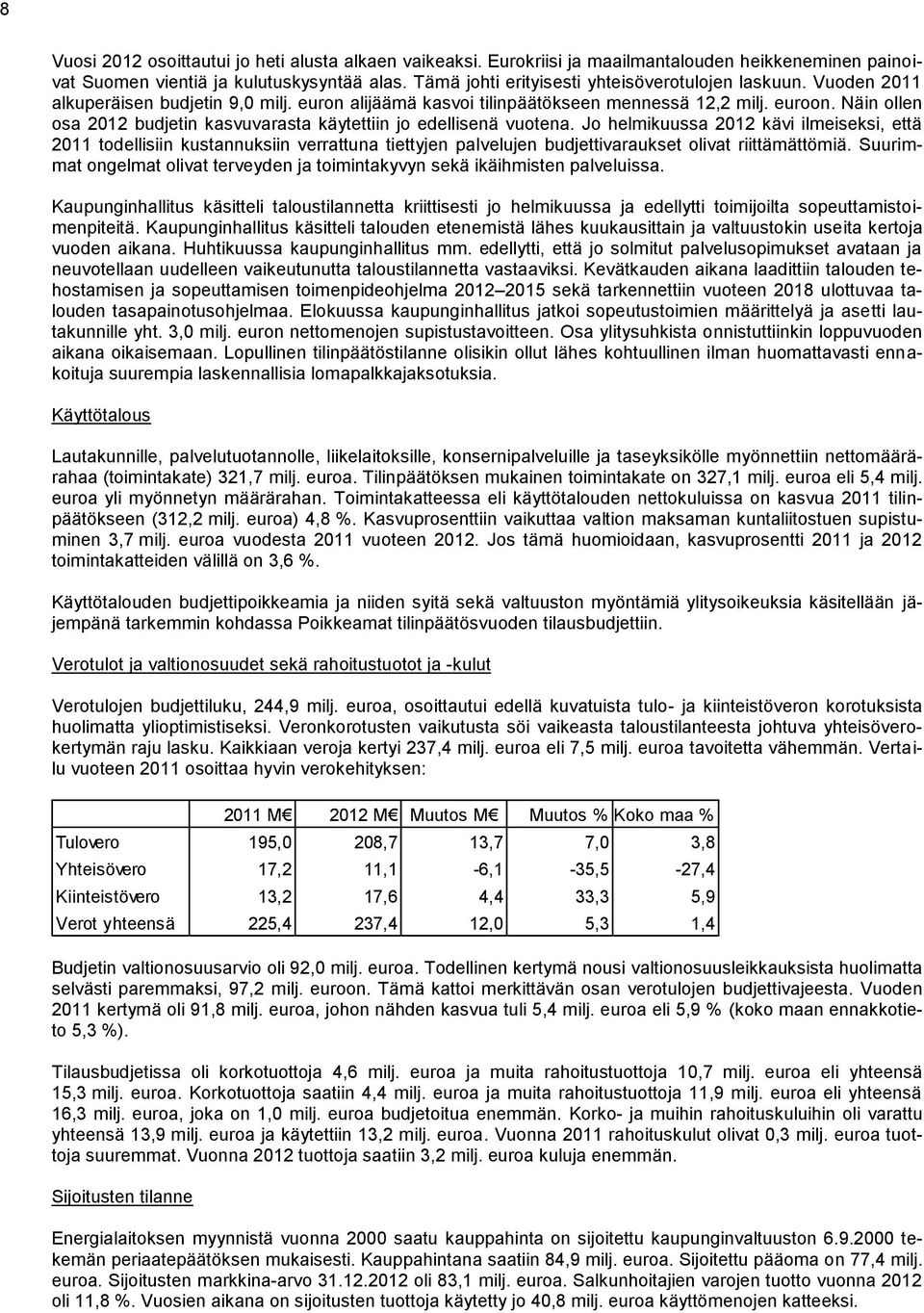 Näin ollen osa 2012 budjetin kasvuvarasta käytettiin jo edellisenä vuotena.