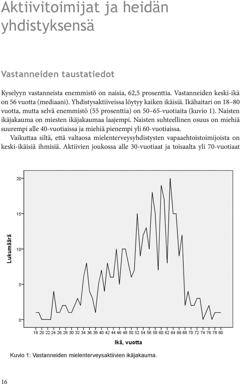 Naisten ikäjakauma on miesten ikäjakaumaa laajempi. Naisten suhteellinen osuus on miehiä suurempi alle 40-vuotiaissa ja miehiä pienempi yli 60-vuotiaissa.