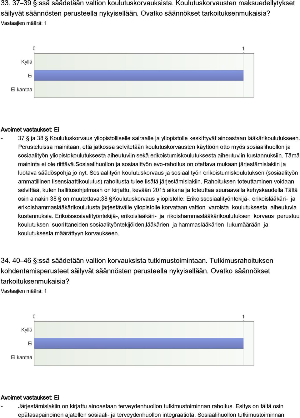 Perusteluissa mainitaan, että jatkossa selvitetään koulutuskorvausten käyttöön otto myös sosiaalihuollon ja sosiaalityön yliopistokoulutuksesta aiheutuviin sekä erikoistumiskoulutuksesta aiheutuviin