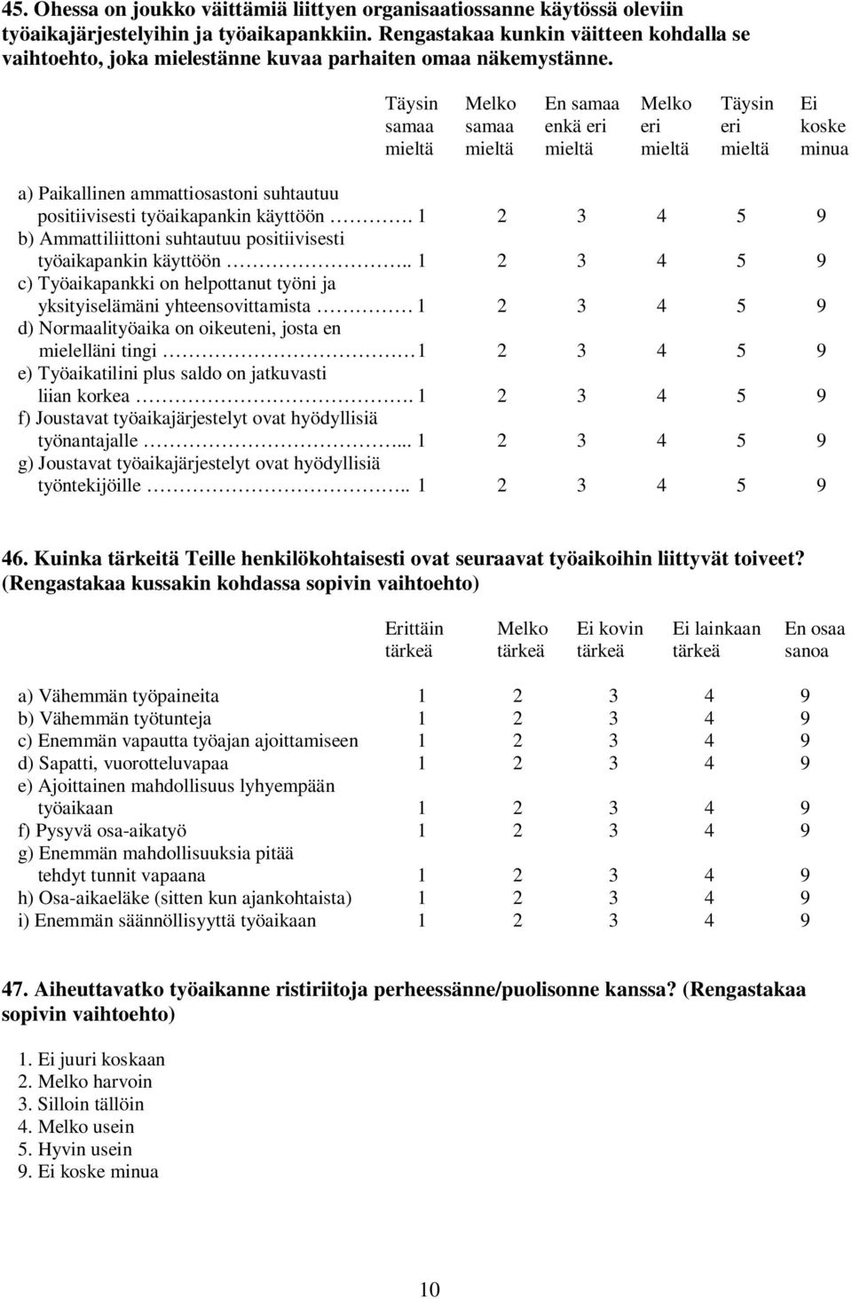 Täysin Melko En samaa Melko Täysin Ei samaa samaa enkä eri eri eri koske mieltä mieltä mieltä mieltä mieltä minua a) Paikallinen ammattiosastoni suhtautuu positiivisesti työaikapankin käyttöön.