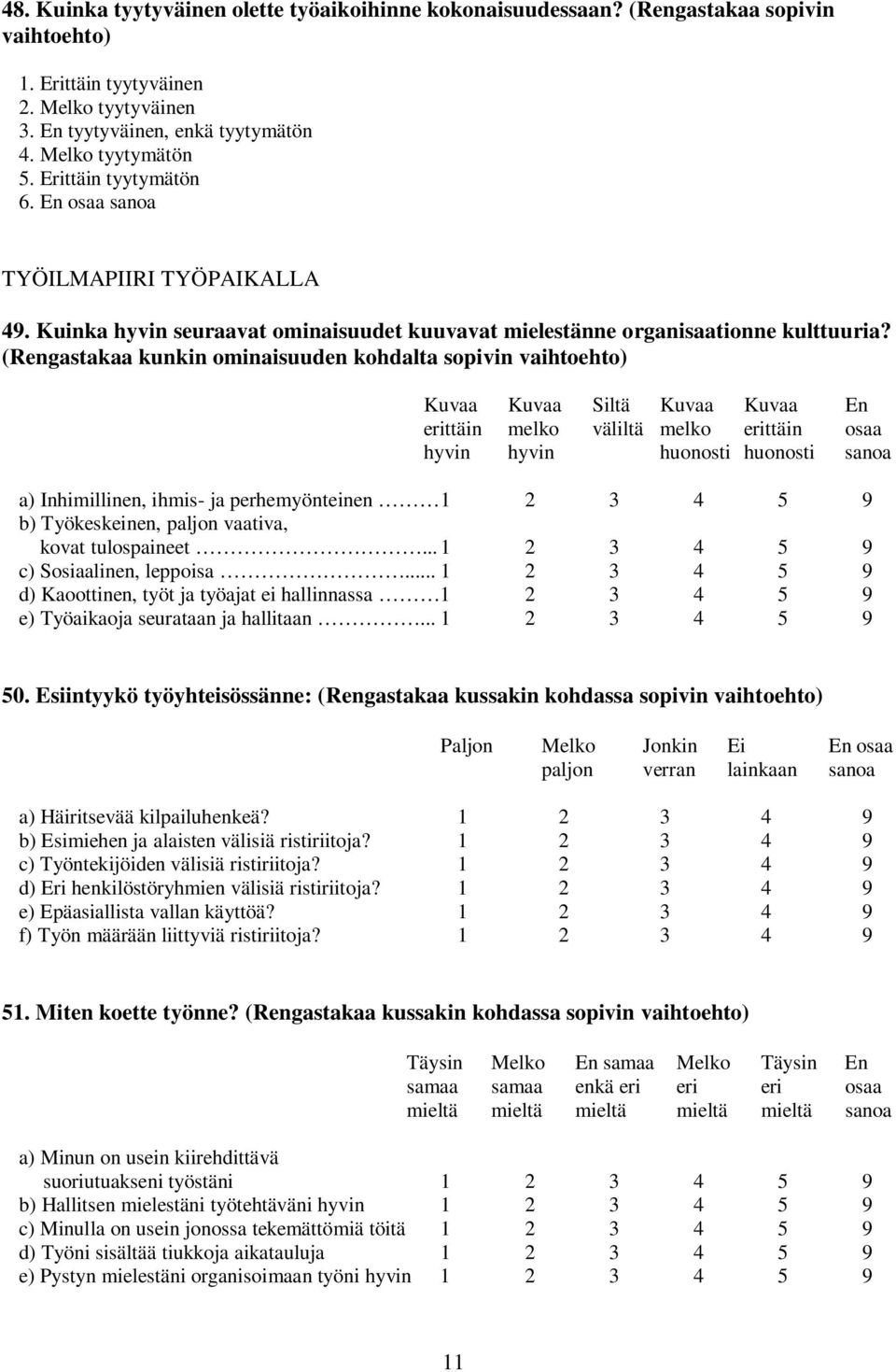 (Rengastakaa kunkin ominaisuuden kohdalta sopivin vaihtoehto) Kuvaa Kuvaa Siltä Kuvaa Kuvaa En erittäin melko väliltä melko erittäin osaa hyvin hyvin huonosti huonosti sanoa a) Inhimillinen, ihmis-