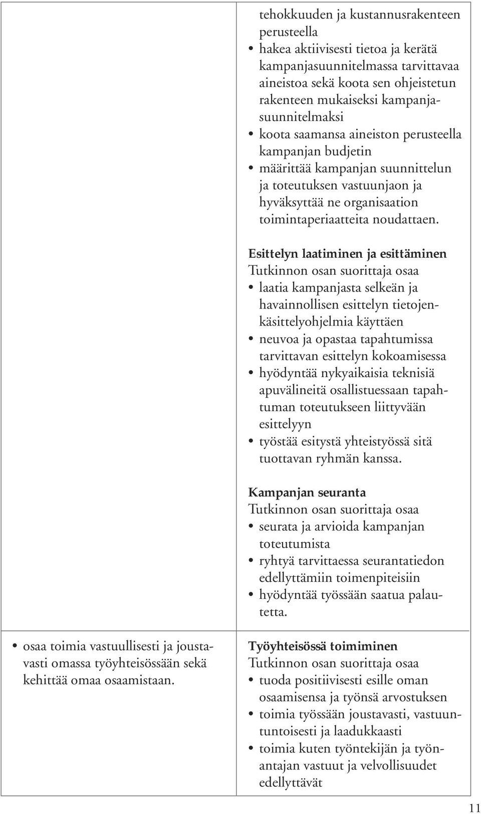 Esittelyn laatiminen ja esittäminen laatia kampanjasta selkeän ja havainnollisen esittelyn tietojenkäsittelyohjelmia käyttäen neuvoa ja opastaa tapahtumissa tarvittavan esittelyn kokoamisessa