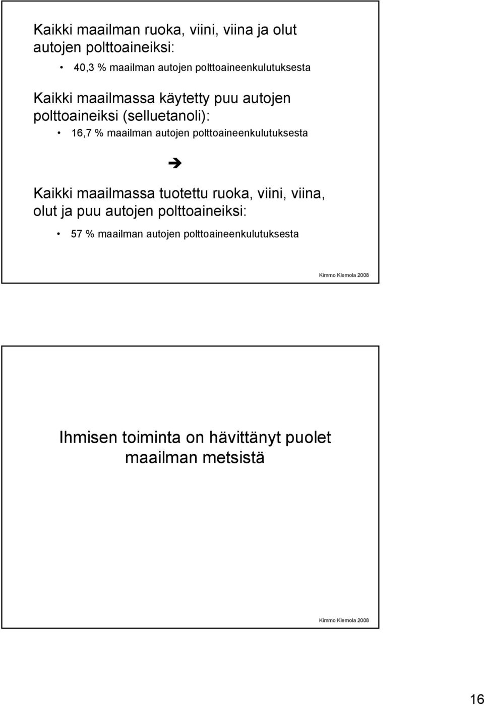 maailman autojen polttoaineenkulutuksesta Kaikki maailmassa tuotettu ruoka, viini, viina, olut ja puu